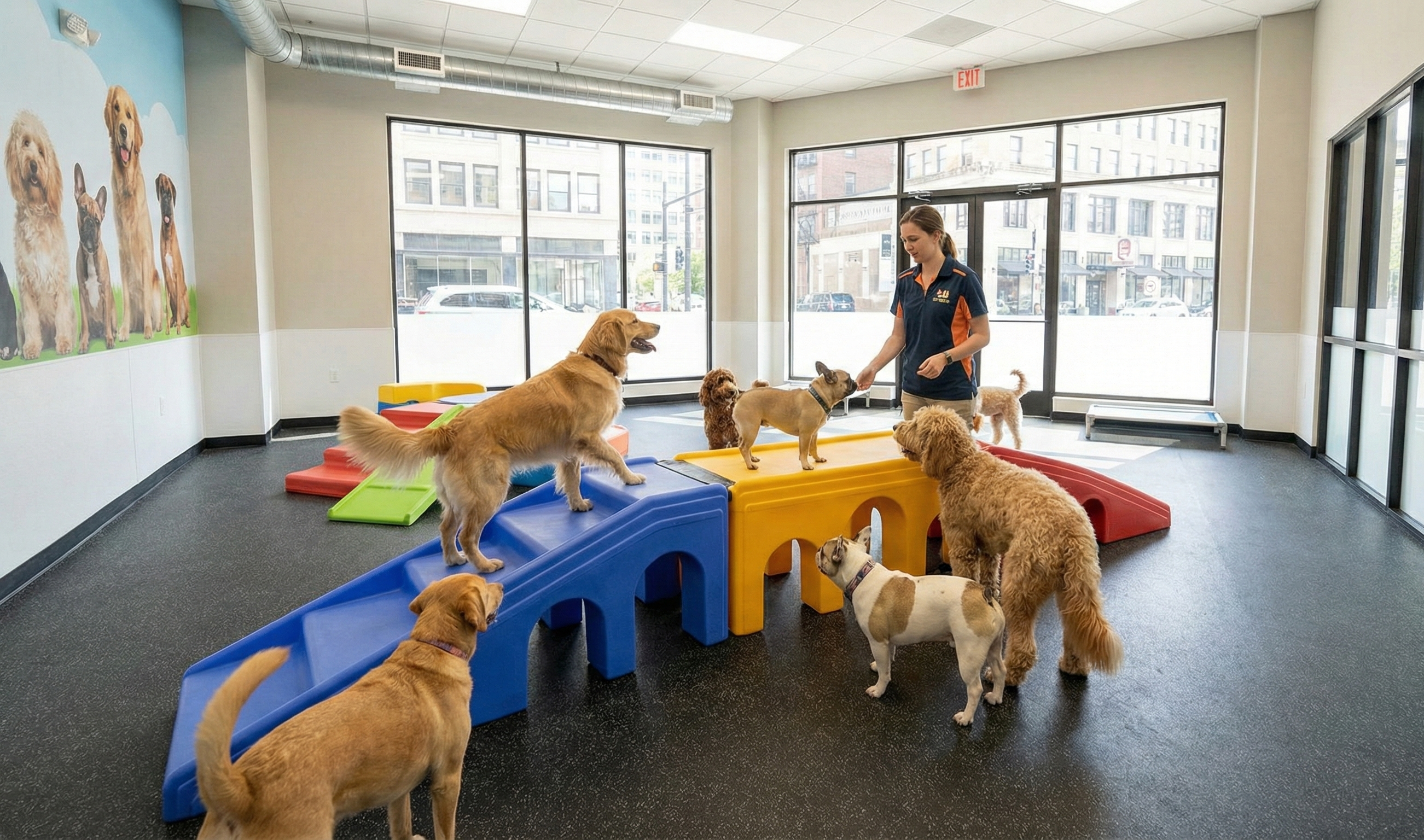 Dogs playing at We Wuff Daycare