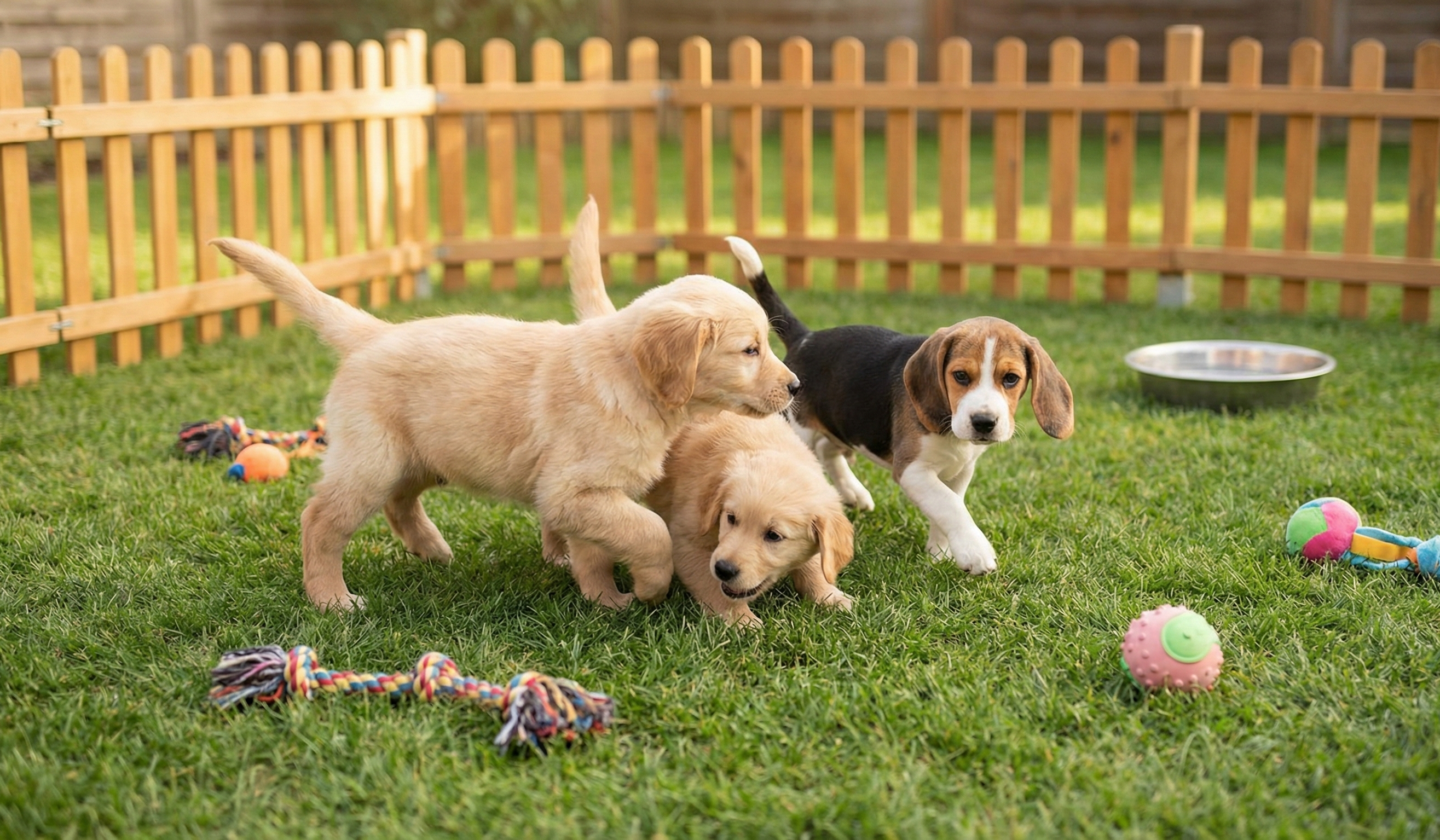 Puppies playing safely